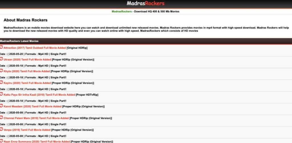 Madrasrockers Website: Madras Rockers 2020, Tamil Movies